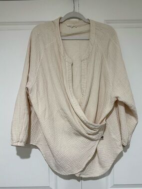 Light Cream Wrap-Style Tunic Top by AERIN